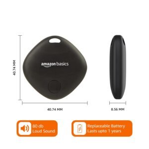 Amazon Basics Aero Tag for iOS | Apple Find My Network Tracker | Bluetooth 5.3 | No SIM Needed | Anti-Lost & Loud 80dB Alert | Item Finder- Keys, Wallets, Bags |Lightweight & 1-Year Battery(Black)